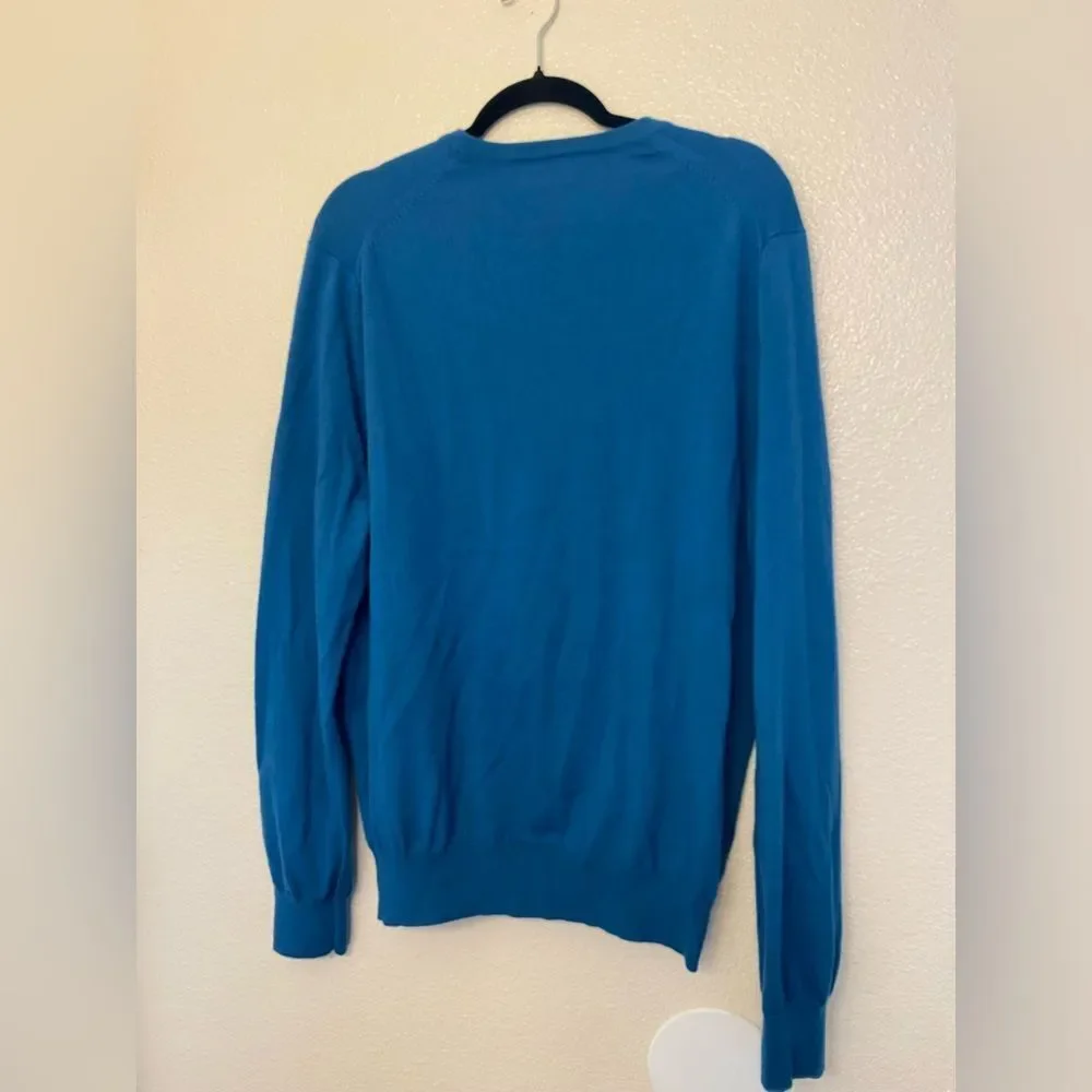 Express Mens 100% Italian Merino wool sweater v neck aqua blue XL